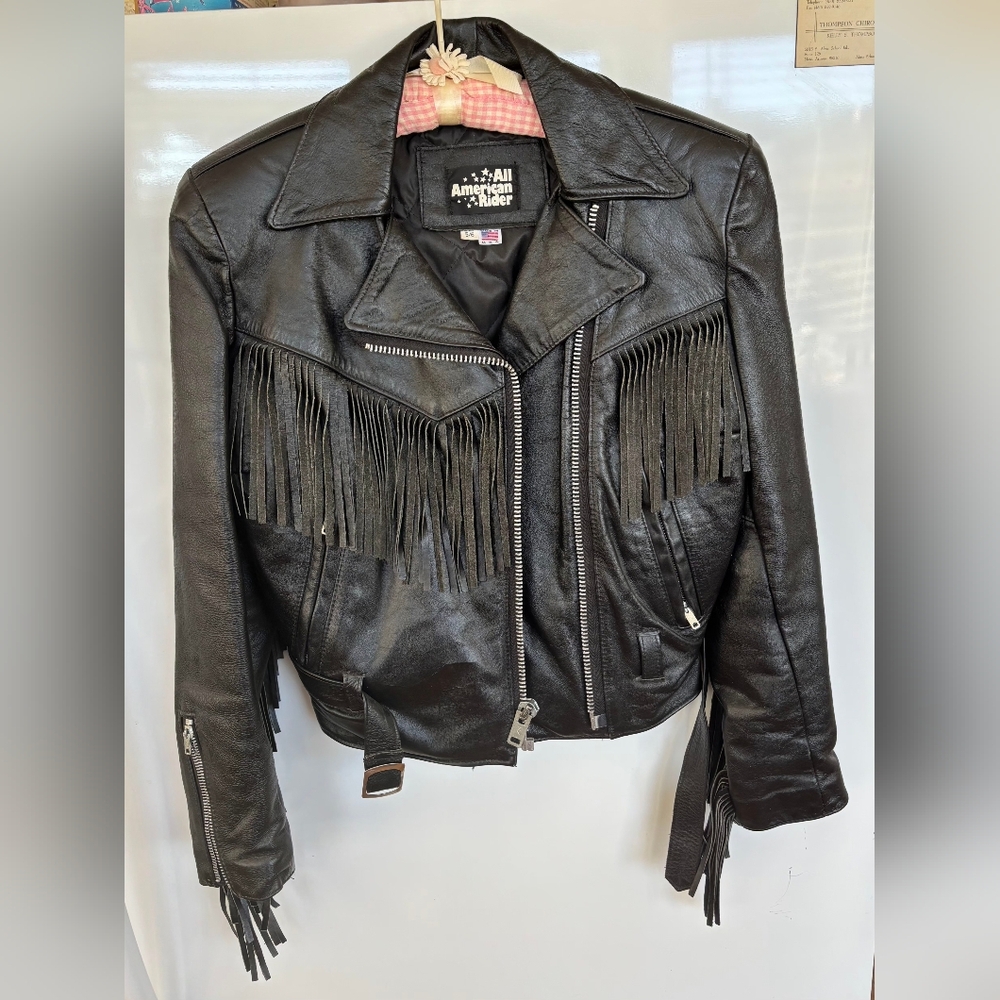 Black Leather Fringe Jacket